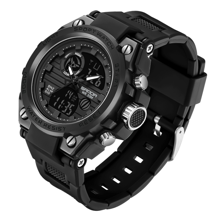 SANDA739 Watch Plate Chao Male Watch Male Student Fashion Trend Multi Functional Digital Waterproof Electronic Meter(Black)