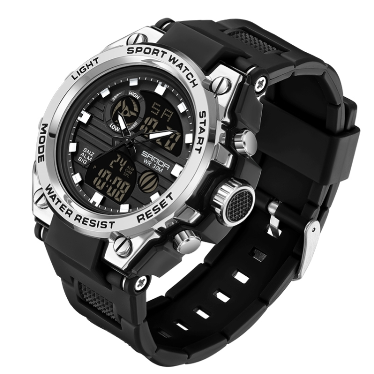 SANDA739 Watch Plate Chao Male Watch Male Student Fashion Trend Multi Functional Digital Waterproof Electronic Meter(Black And White)