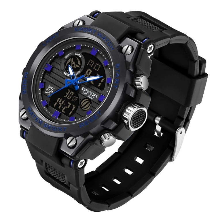 SANDA739 Watch Plate Chao Male Watch Male Student Fashion Trend Multi Functional Digital Waterproof Electronic Meter(Blue)