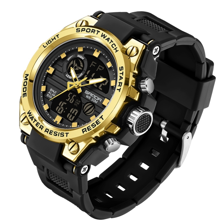 SANDA739 Watch Plate Chao Male Watch Male Student Fashion Trend Multi Functional Digital Waterproof Electronic Meter(Gold)
