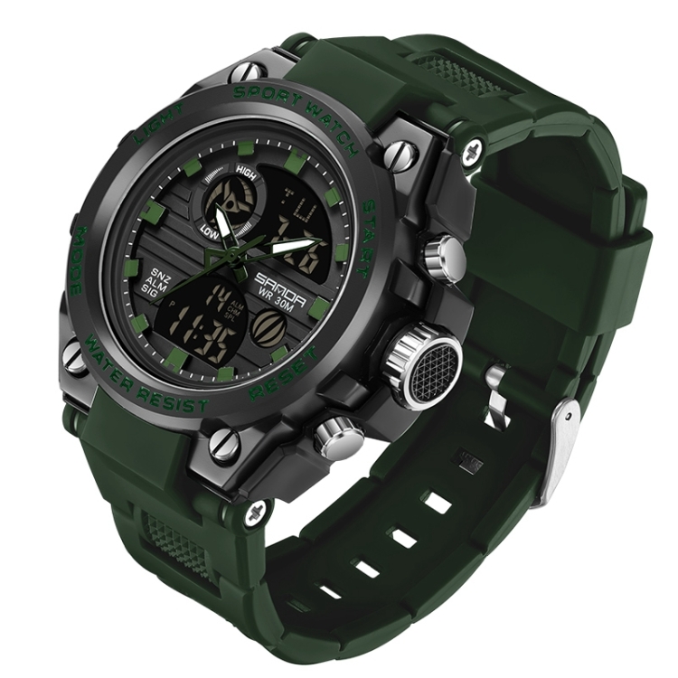 SANDA739 Watch Plate Chao Male Watch Male Student Fashion Trend Multi Functional Digital Waterproof Electronic Meter(Green)
