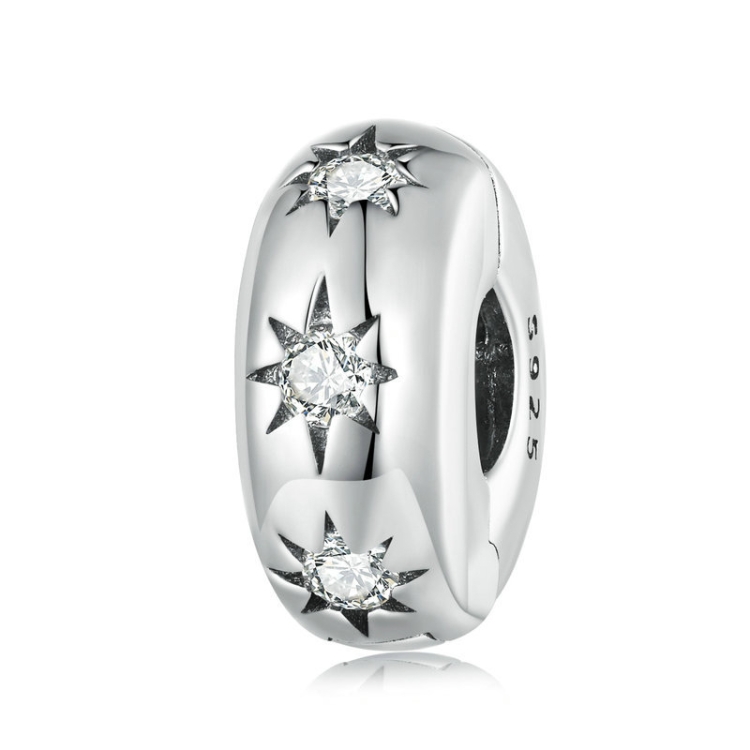 SCC2420 Sterling Silver S925 Pointed Star Round Positioning Clip Zircon Star Bracelet Beads