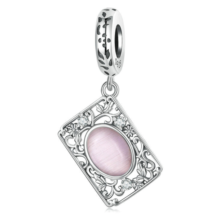 SCC2428 Sterling Silver S925 Zircon Square Tag Pattern Bracelet Beads