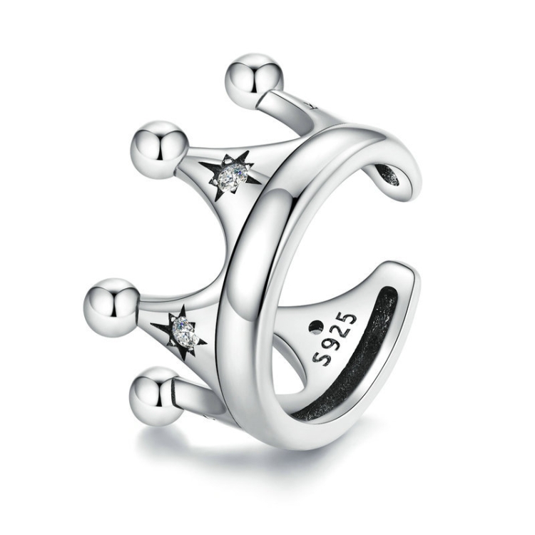 SCE1530 Sterling Silver S925 Crown Star Zircon Single Ear Cuff