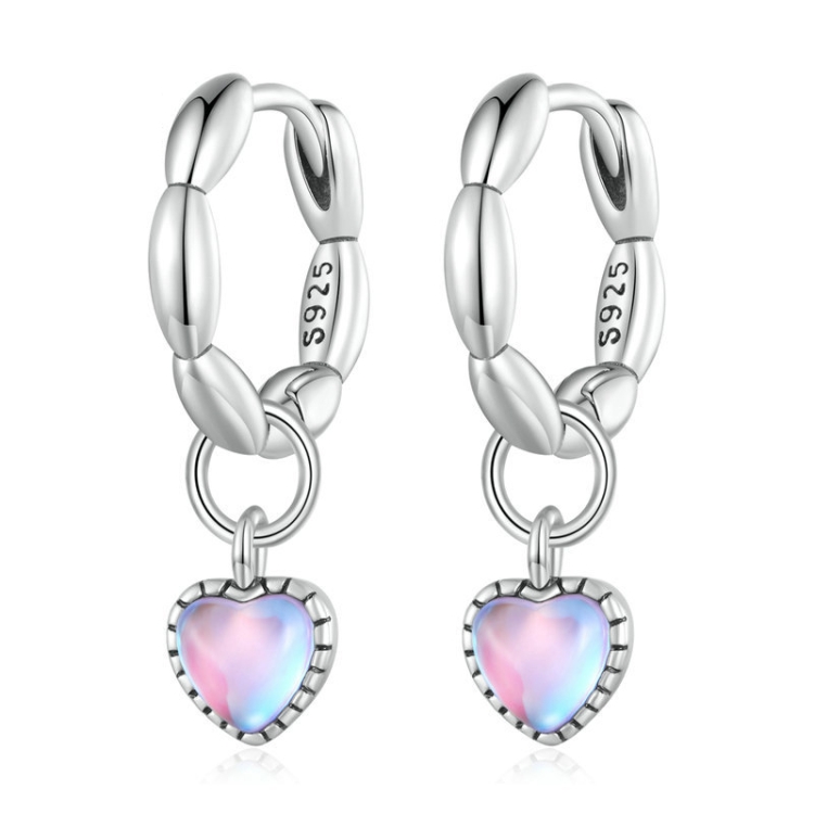 SCE1556 Sterling Silver S925 Symphony Heart Rice Grain Hoop Earrings