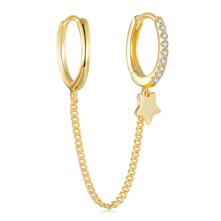 SCE914-B Sterling Silver S925 Zircon Fashion Double Pierced Star Earrings(Gold)