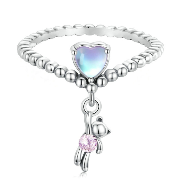SCR886 Sterling Silver S925 Zircon Heart Bear Balloon Ring(No.8)