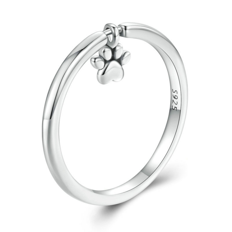 SCR892 Sterling Silver S925 Cute Animal Dog Paw Print Movable Ring(No.7)