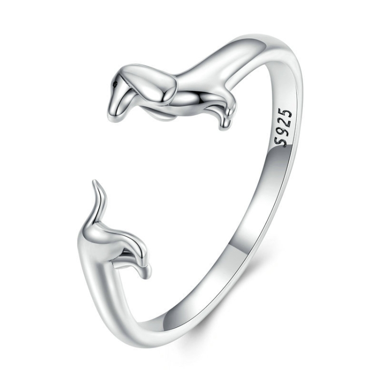 SCR894 Sterling Silver S925 Dachshund Cute Open Ring