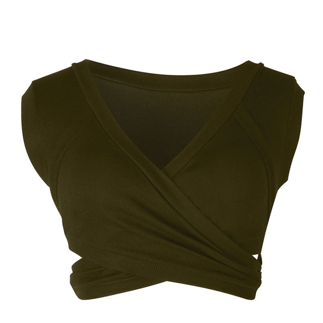 Sexy Ladies Knit Sleeveless Straps Lumbar Short Vest Bottoming Shirt, Size:M(Army Green)