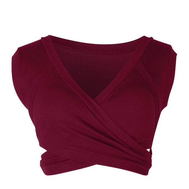 Sexy Ladies Knit Sleeveless Straps Lumbar Short Vest Bottoming Shirt, Size:S(Wine Red)