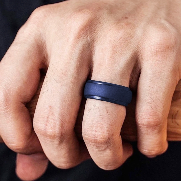 SH800-140 8mm Wide Curved Radian Step Silicone Ring No.11(Deep Blue)