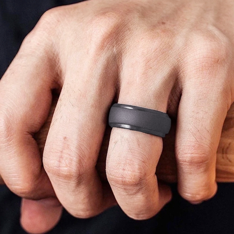 SH800-140 8mm Wide Curved Radian Step Silicone Ring No.7(Deep Gray)