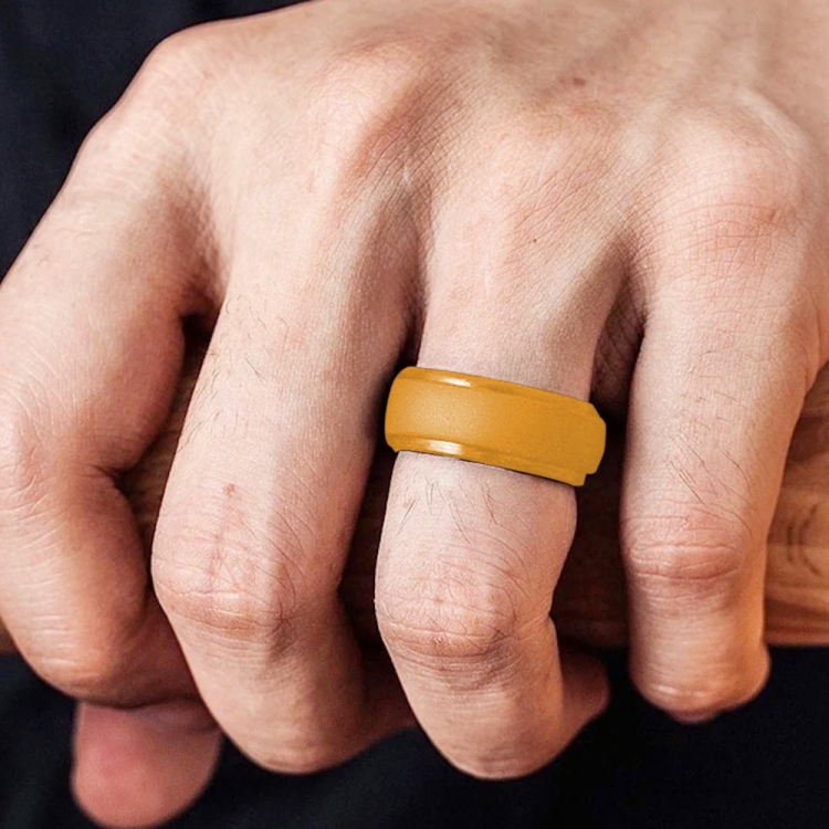 SH800-140 8mm Wide Curved Radian Step Silicone Ring No.8(Gold)