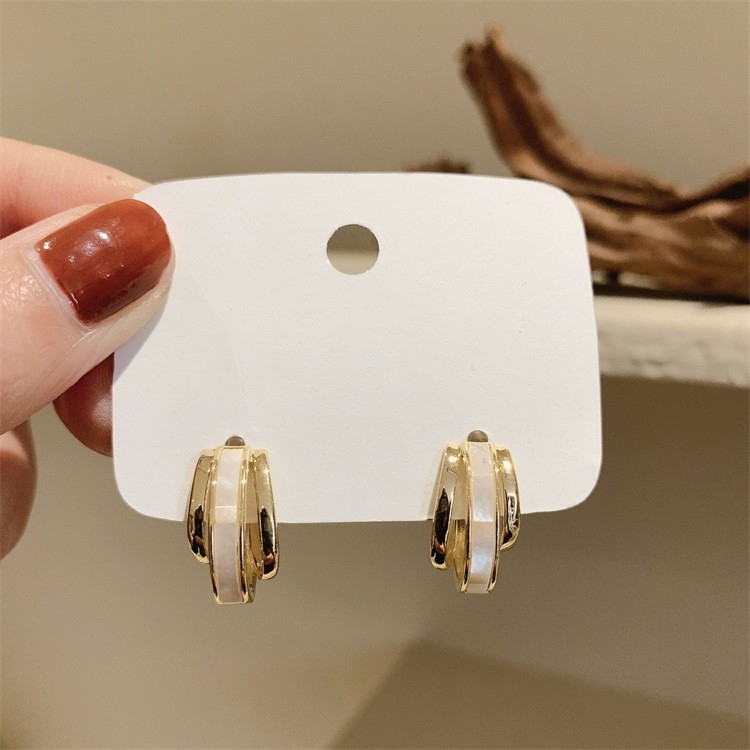 Shell Double Layer Earrings with Diamond Earrings, Color: EH1350