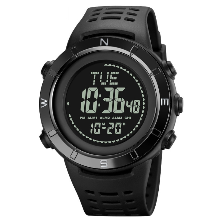 Shimei 2096 Multifunctional Men 50M Waterproof Compass Noctilucent Digital Wrist Watch(Black)