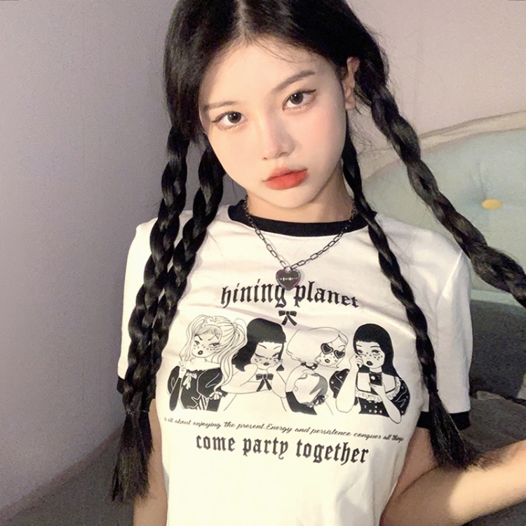 Short-Sleeved Women T-shirt Summer Slim Fit Navel Cropped Top, Size: L(Photo Color)