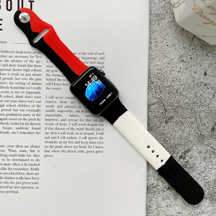 Silicone Color Matching Watch Band For Apple Watch Series 9&8&7 41mm / SE 3&SE 2&6&SE&5&4 40mm / 3&2&1 38mm(Black+Red+White)