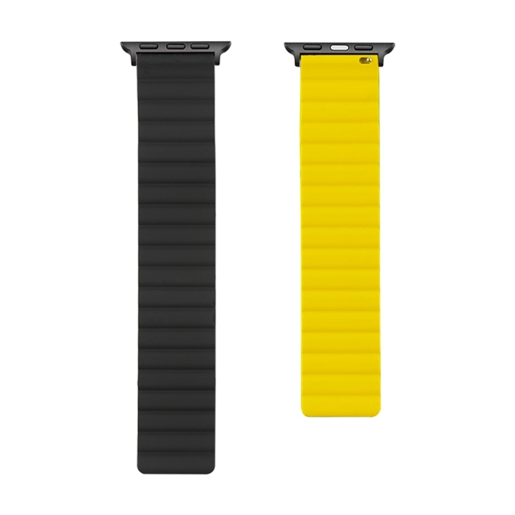 Silicone Magnetic Watch Band For Apple Watch Ultra 49mm&Watch Ultra 2 49mm / Series 9&8&7 45mm / SE 3&SE 2&6&SE&5&4 44mm / 3&2&1 42mm(Black+Yellow)