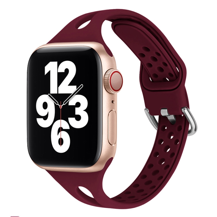 Silicone Watch Band For Apple Watch Ultra 49mm&Watch Ultra 2 49mm / Series 9&8&7 45mm / SE 3&SE 2&6&SE&5&4 44mm / 3&2&1 42mm(Wine Red)