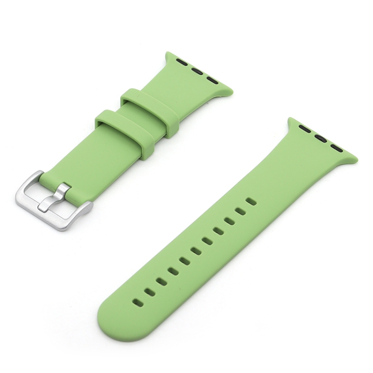 Silver Buckle Silicone Watch Band For Apple Watch Series 9&8&7 41mm / SE 3&SE 2&6&SE&5&4 40mm / 3&2&1 38mm(Green)