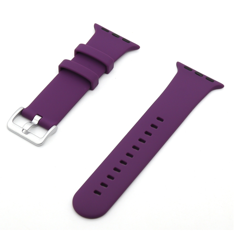 Silver Buckle Silicone Watch Band For Apple Watch Series 9&8&7 41mm / SE 3&SE 2&6&SE&5&4 40mm / 3&2&1 38mm(Purple)