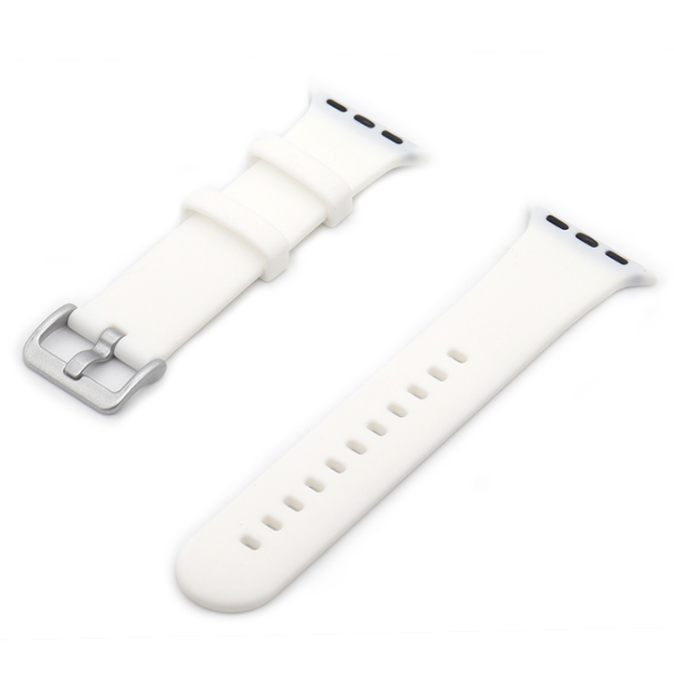 Silver Buckle Silicone Watch Band For Apple Watch Series 9&8&7 41mm / SE 3&SE 2&6&SE&5&4 40mm / 3&2&1 38mm(White)