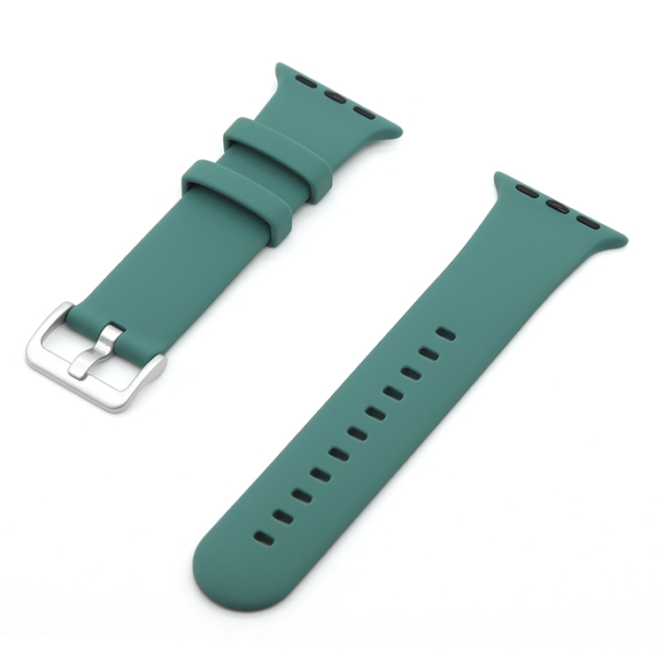 Silver Buckle Silicone Watch Band For Apple Watch Ultra 49mm&Watch Ultra 2 49mm / Series 9&8&7 45mm / SE 3&SE 2&6&SE&5&4 44mm / 3&2&1 42mm(Pine Needle Green)