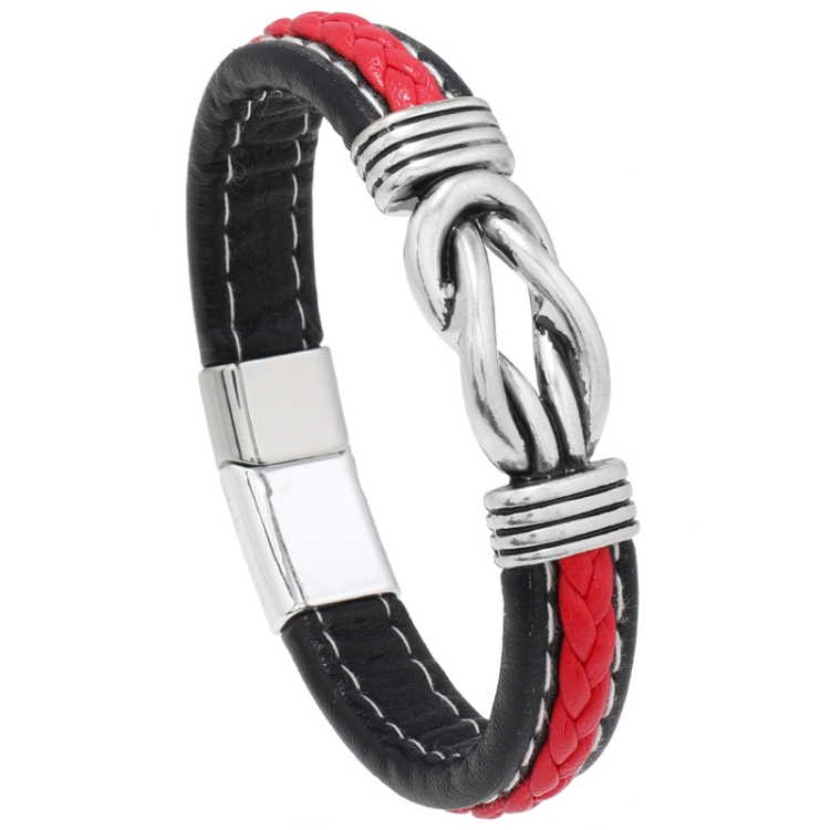 Simple Alloy Magnetic Clasp Leather Bracelet Personalized Braided Bracelet, Style: Black And Red 21cm