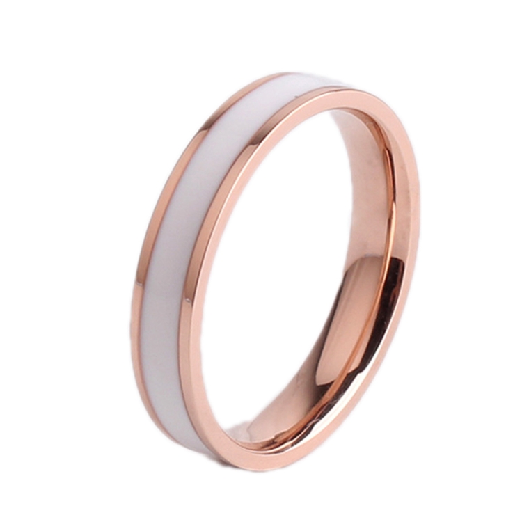 Simple Black White Epoxy Couple Ring Women Titanium Steel Ring Jewelry, Size: US Size 10(White Glue Rose Gold)
