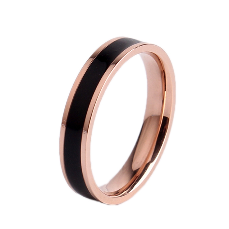 Simple Black White Epoxy Couple Ring Women Titanium Steel Ring Jewelry, Size: US Size 5(Black Glue Rose Gold)