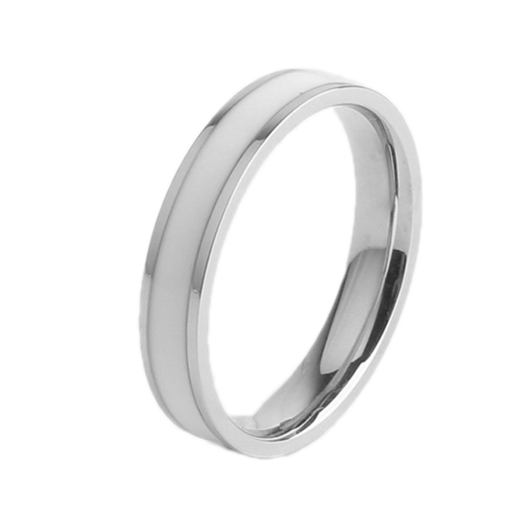 Simple Black White Epoxy Couple Ring Women Titanium Steel Ring Jewelry, Size: US Size 5(White Glue Silver)