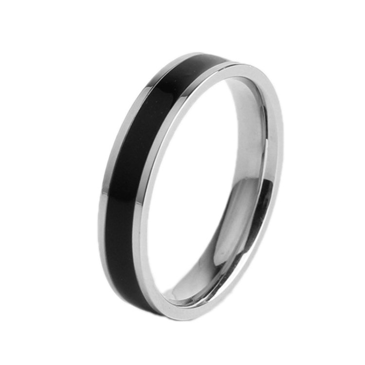 Simple Black White Epoxy Couple Ring Women Titanium Steel Ring Jewelry, Size: US Size 7(Black Glue Silver)