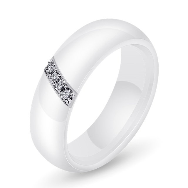 Simple Nano Ceramic Ring Trend Titanium Steel with Zircon Rings, Ring Size:10(White)