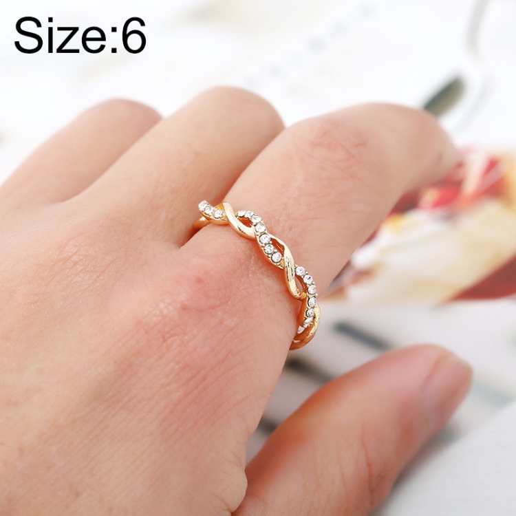 Simple Stylish Ladies Full Rhinestone Twist Modelling Ring(Gold US Size:6)