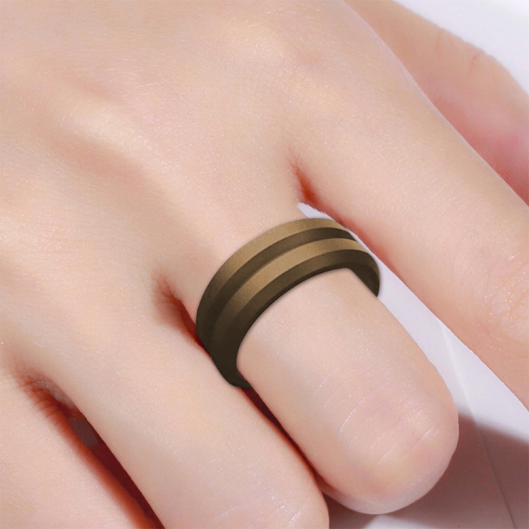 SiR053 V Shaped Grooved Edge Silicone Ring Outdoor Sports Couple Ring No.10(Brown)