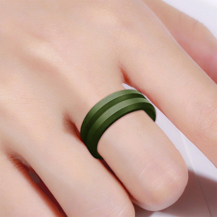 SiR053 V Shaped Grooved Edge Silicone Ring Outdoor Sports Couple Ring No.12(Army Green)
