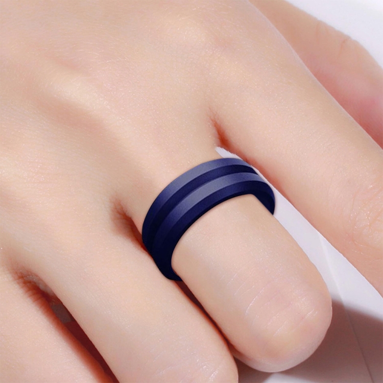 SiR053 V Shaped Grooved Edge Silicone Ring Outdoor Sports Couple Ring No.14(Dark Blue)