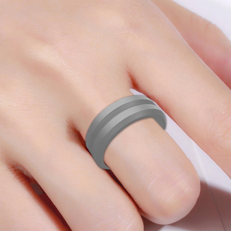 SiR053 V Shaped Grooved Edge Silicone Ring Outdoor Sports Couple Ring No.7(Light Gray)