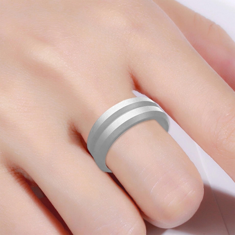 SiR053 V Shaped Grooved Edge Silicone Ring Outdoor Sports Couple Ring No.7(Silver)