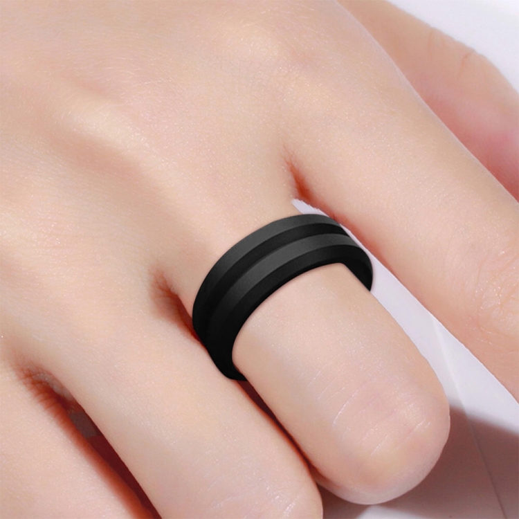 SiR053 V Shaped Grooved Edge Silicone Ring Outdoor Sports Couple Ring No.9(Black)