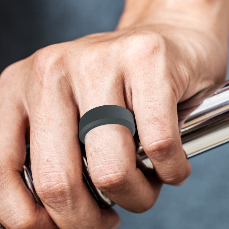 SIR062 8MM Wide Bevel Silicone Ring Sports Ring No.7(Dark Gray)