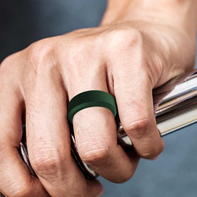 SIR062 8MM Wide Bevel Silicone Ring Sports Ring No.9(Forest Green)