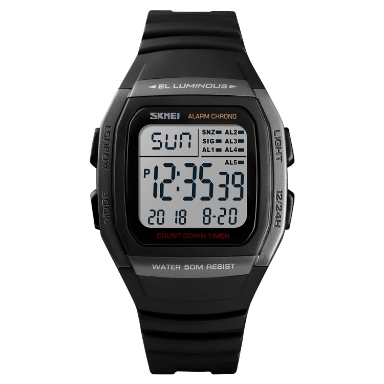 SKMEI 1278 Fashionable Outdoor 50m Waterproof Digital Watch Student Sports Wrist Watch Support 5 Group Alarm Clocks (Titanium)