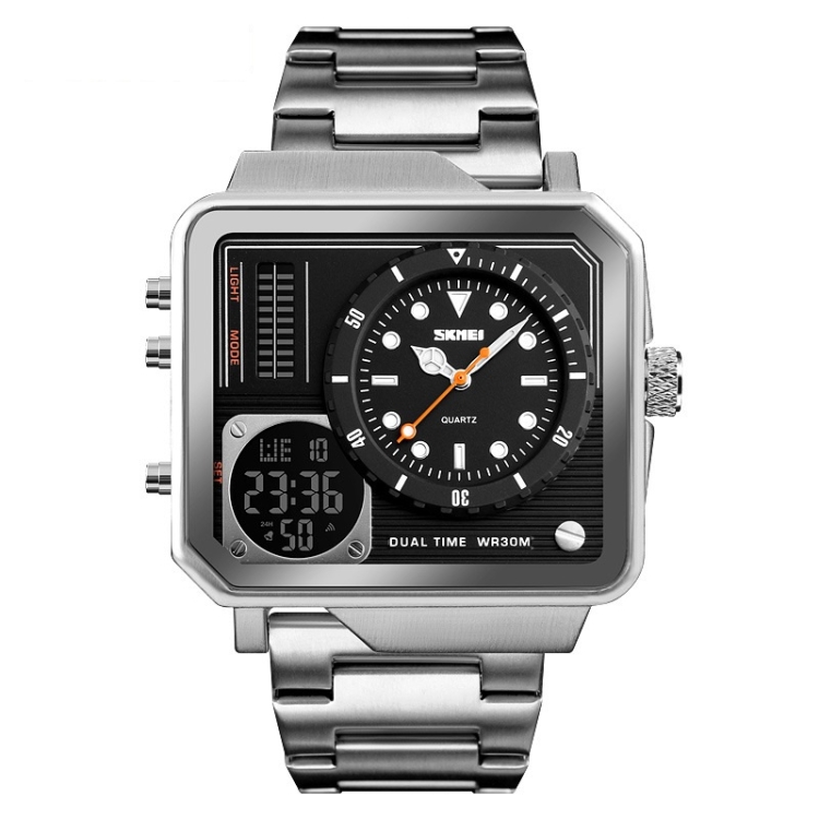SKMEI 1392 Multi-Function Outdoor Sports Watch Business Double Display Waterproof Electronic Watch(Silver)