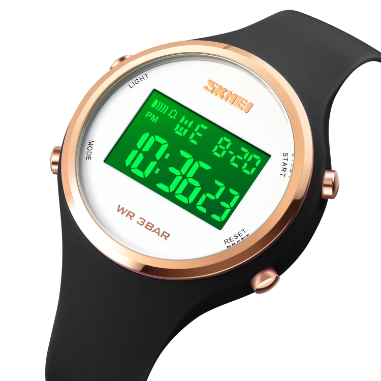 SKMEI 1720 Round Dial LED Digital Display Luminous Silicone Strap Electronic Watch(Black)