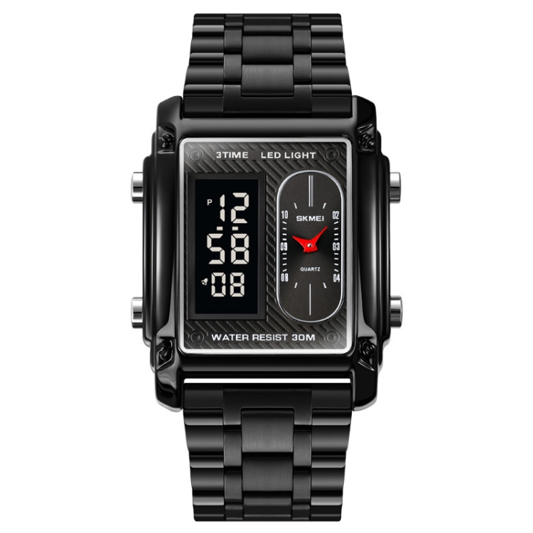 SKMEI 1868 Square Double Display Waterproof Men Watch, Style: Steel Belt (Black)