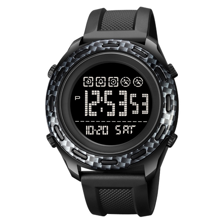 SKMEI 1872 Stainless Steel Buckle PU Strap Waterproof Electronic Watch, Dial:Black(Carbon Brazing)