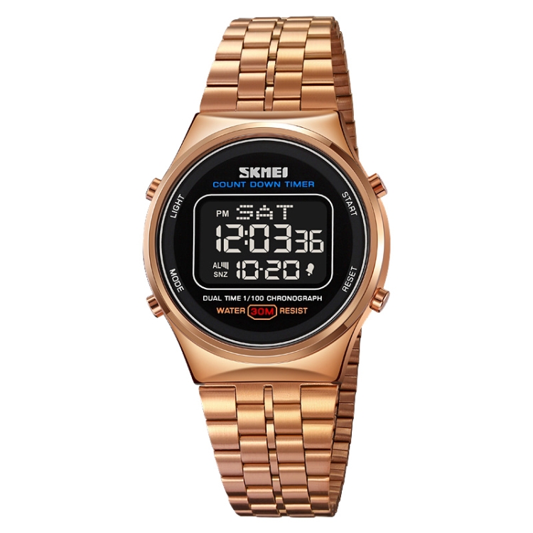 SKMEI 1882 Multifunctional Men 30M Waterproof Luminous Stainless Steel Digital Wrist Watch(Rose Gold Black)