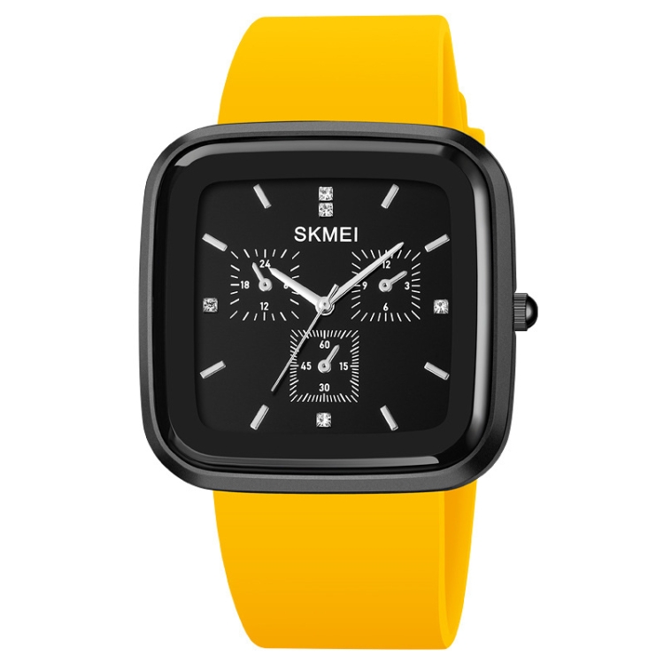 SKMEI 1902 Stainless Steel Buckle Silicone Strap Waterproof Quartz Watch(Black + Yellow)